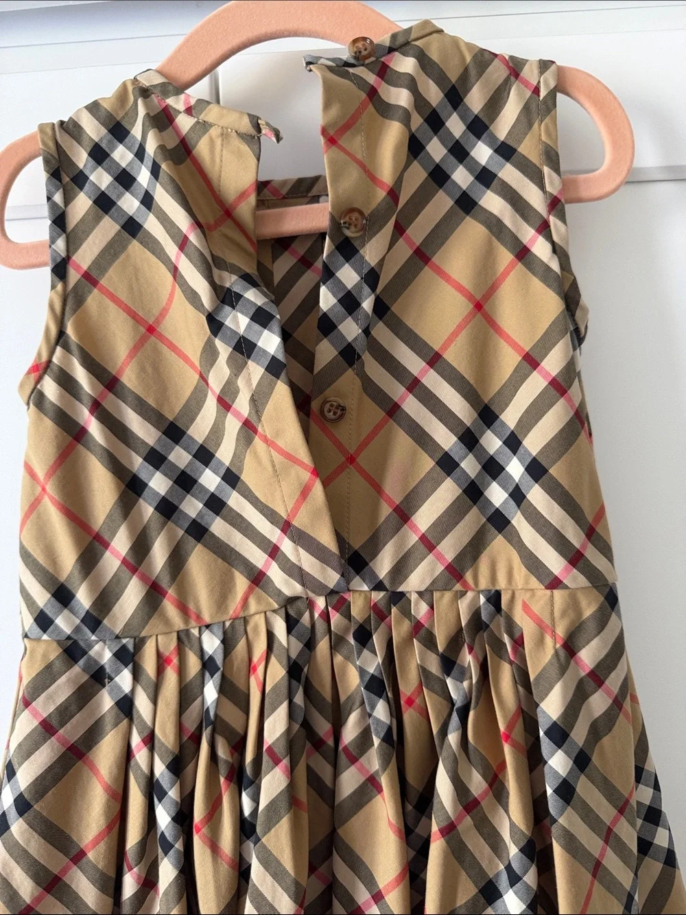 Burberry Girls Tan Check Pleated Sleeveless Dress Size 2Y